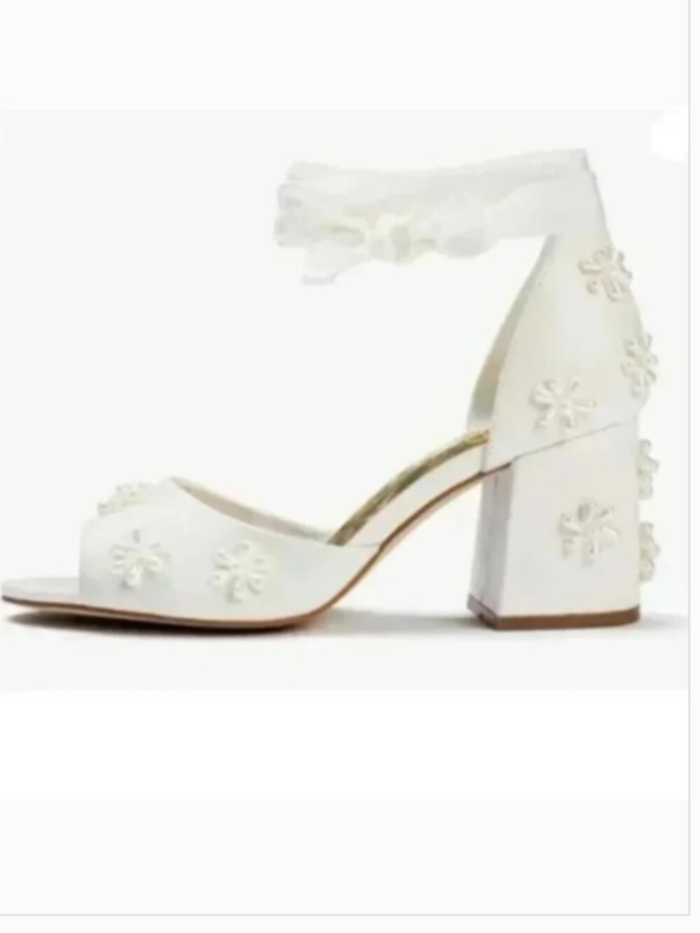 XYD White Open Toe Sandals with Bloom Pearl Flower Ribbon Ankle Strap Shoes